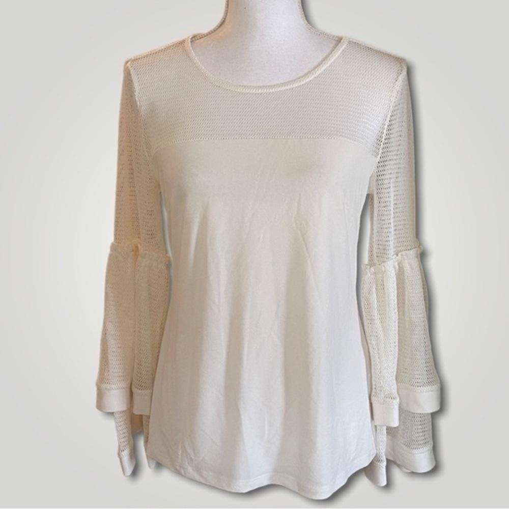 Thalia Sodi Mesh Shoulder Bell Sleeve Top - Picture 2 of 5